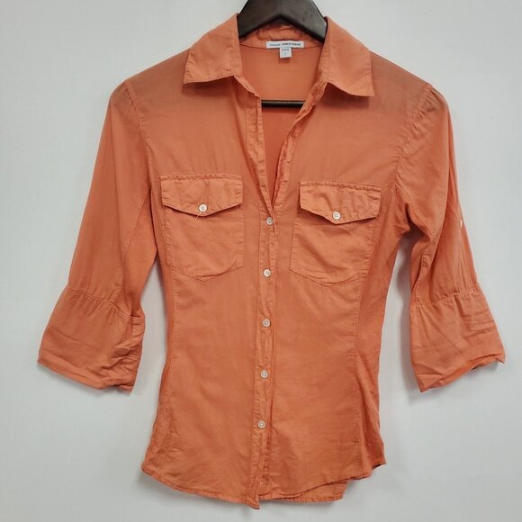 James Perse Womens 3/4 Sleeve Button Up Top Size 1 S Orange Lightweight Minimal - Picture 1 of 10